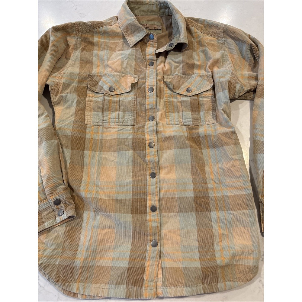 Prana Finnegan Shirt Corduroy Jacket Shacket Plaid Organic Cotton Womens M Lined